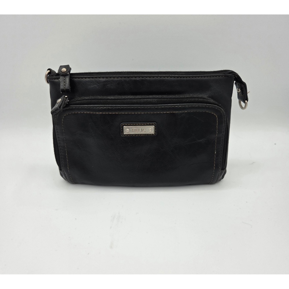 Relic by Fossil Black Faux Leather Multi Zip Pouch Bag Organizer